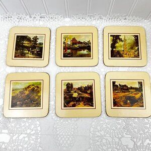 Vintage John Constable 6 English Art Print Coasters Mats Square 4" Cork-Backed